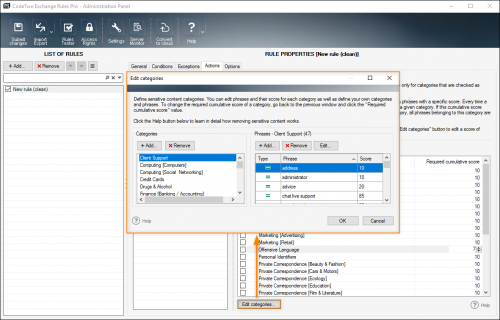 Opening the categories editor.