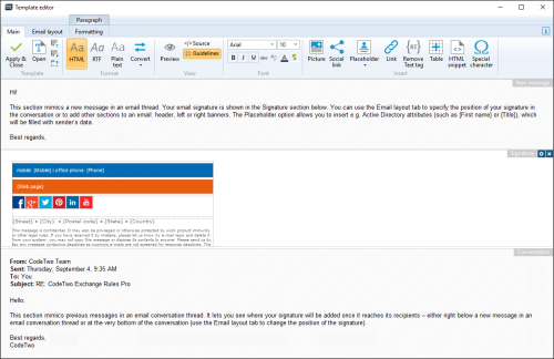 Additional info prepared as the second signature in the template editor.