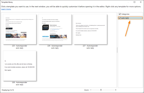 Selecting the checkbox to display auto-reply templates.