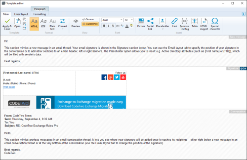 Designing the signature template in the editor.