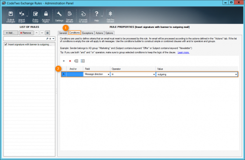 Setting the condition to Message direction is outgoing.