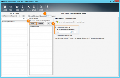  Adding the Force email format action.
