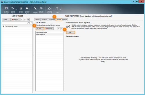 Opening the editor to design the signature template.