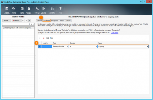 Setting the condition to Message direction is outgoing.