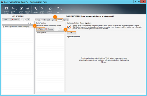 Opening the editor to design a signature.