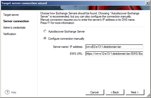 Manually configuring Exchange Server's location.