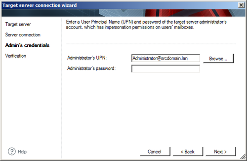 Choosing the administrator's UPN.