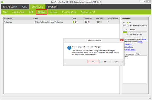 Backup - remove storage