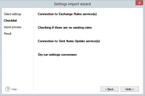 The verification step of Settings import wizard.