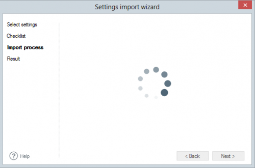 Importing settings in progress.