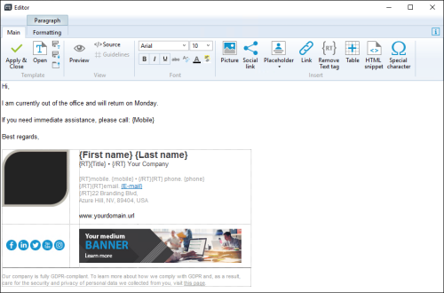 The HTML auto-reply editor.