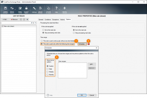 Scheduler configuration window.