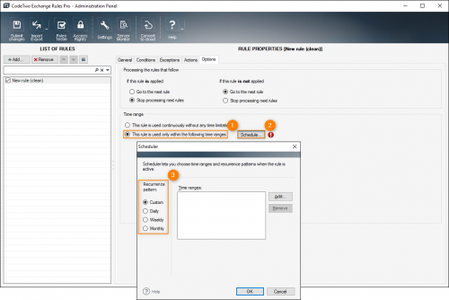 Scheduler configuration window.
