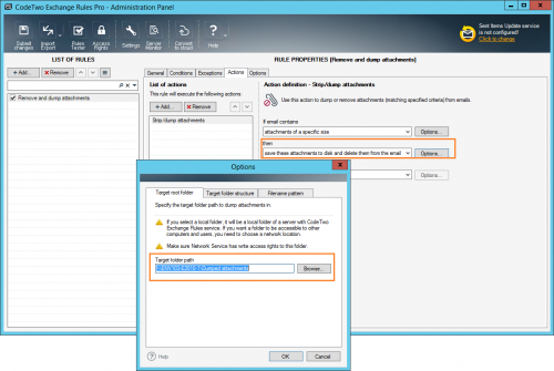 Choosing the folder path where the removed attachments will be stored.