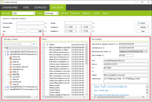 Backup restore Backups tab cards