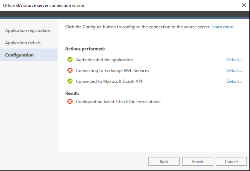 Failure to connect to Exchange Web Services.