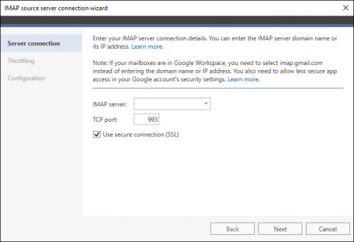 Configuring IMAP connection.