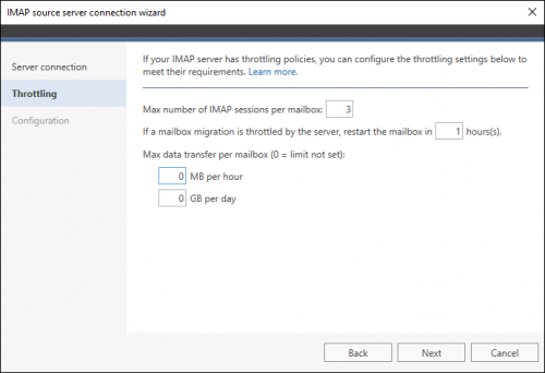 Configuring IMAP throttling.