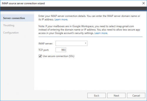 Configuring IMAP connection.