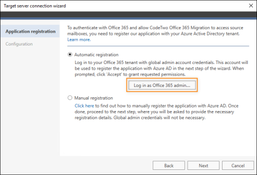 Registering the program automatically in Azure AD.
