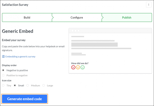 Generating the survey’s embed code.