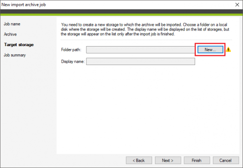 Backup import archive job Target storage