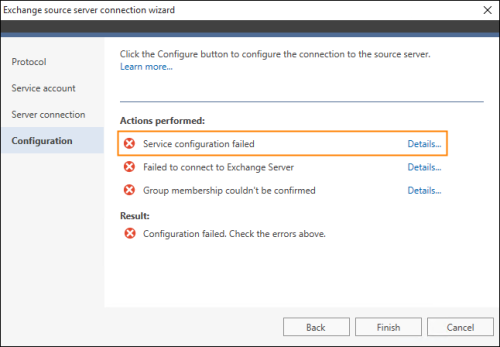 The failed configuration of the Data Provider Service.