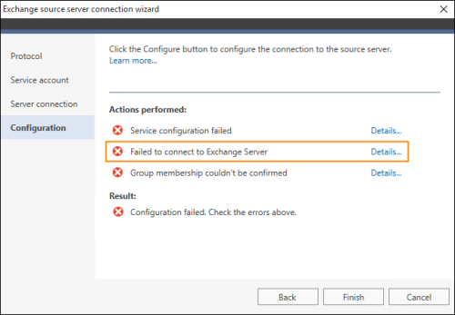 Checking server's connectivity – MAPI connection.