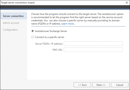 Opening the target server configuration window.