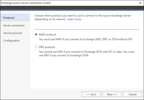 Office 365 Migration Exchange source wizard 1 MAPI