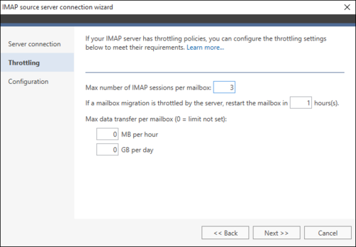 Office 365 Migration IMAP source wizard 2