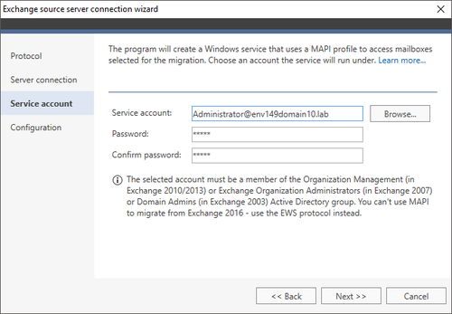 Office 365 Migration Exchange source wizard 3 MAPI
