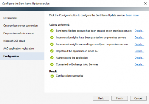 Successful configuration of the SIU service. The displayed actions might differ depending on your setup