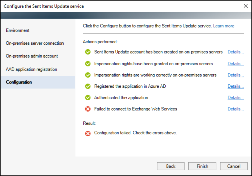 The SIU service failed to connect to Exchange Web Services.