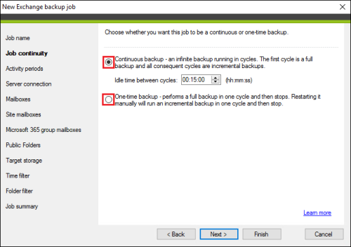 Selecting the type of backup.