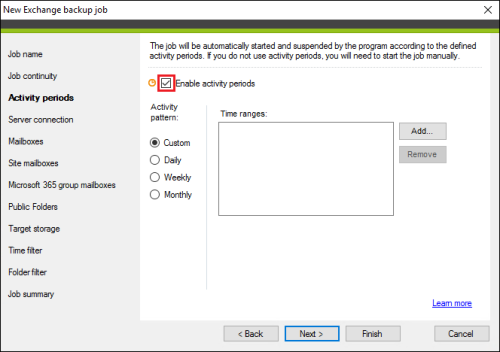 Enabling the activity periods feature.