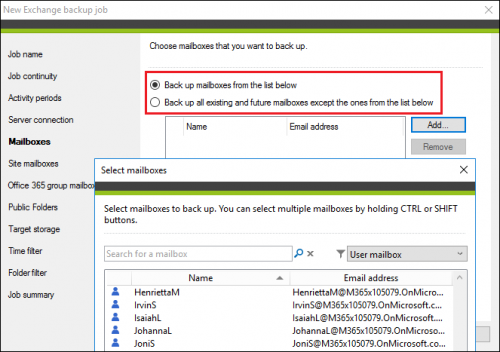 Backup quick guide select mailboxes