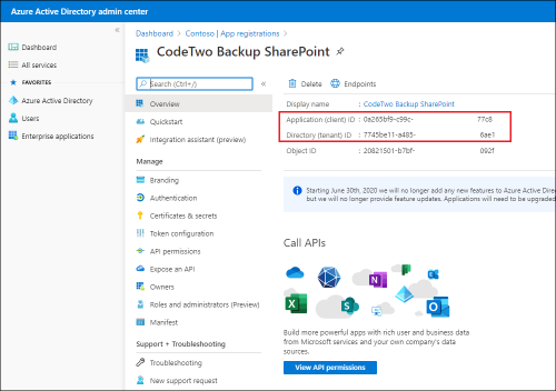 Backup SharePoint connection Azure IDs