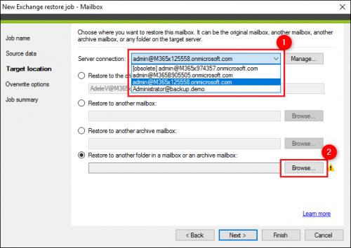 Backup Exchange restore another folder 2.3