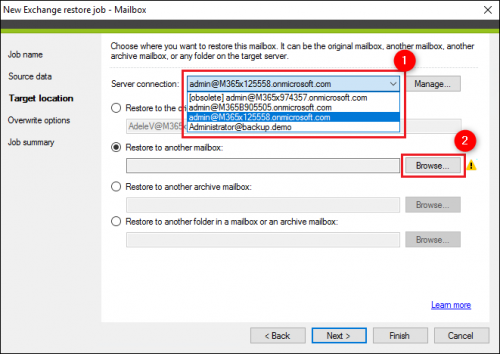 Backup Exchange restore to another mailbox 2.3