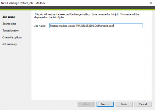 Backup Exchange restore wizard