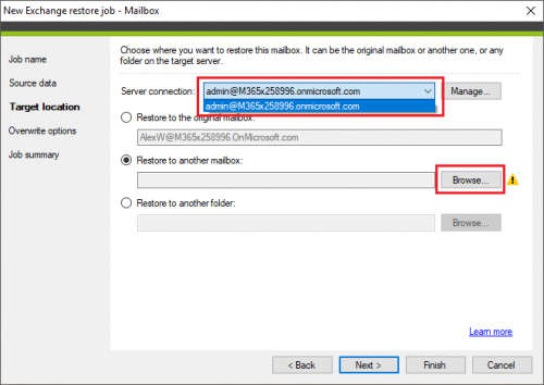 Backup Exchange restore another mailbox