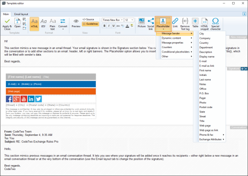 Accessing AD attribute placeholders in the template editor.