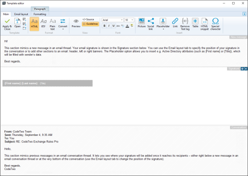 Short signature prepared in the template editor.