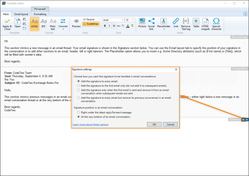 Opening the disclaimer's additional options.