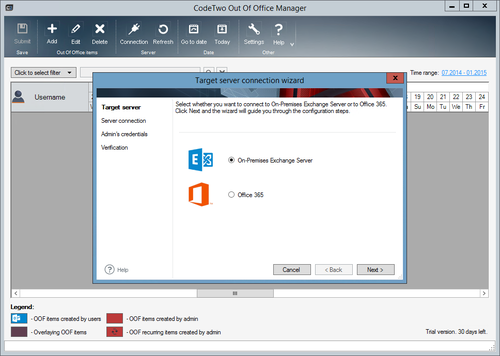 OOOM - 1st step of Exchange Server wizard.