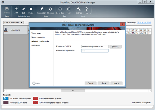 OOOM - 2nd step of Exchange Server wizard.