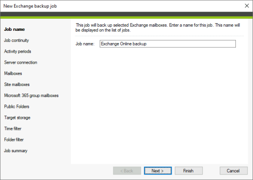 The Exchange backup job wizard.