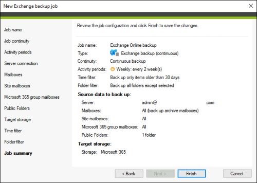 The summary of the backup job.