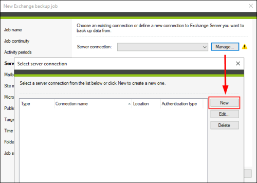 Opening the server connection management window.